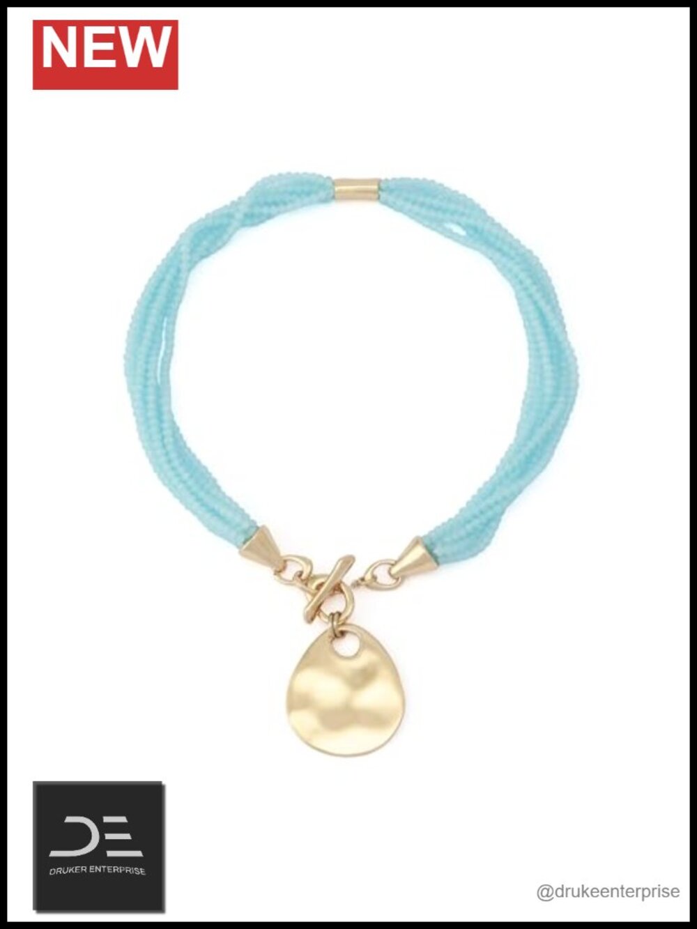 Statement Necklace with Disc Pendant Glass Beads Toggle Clasp